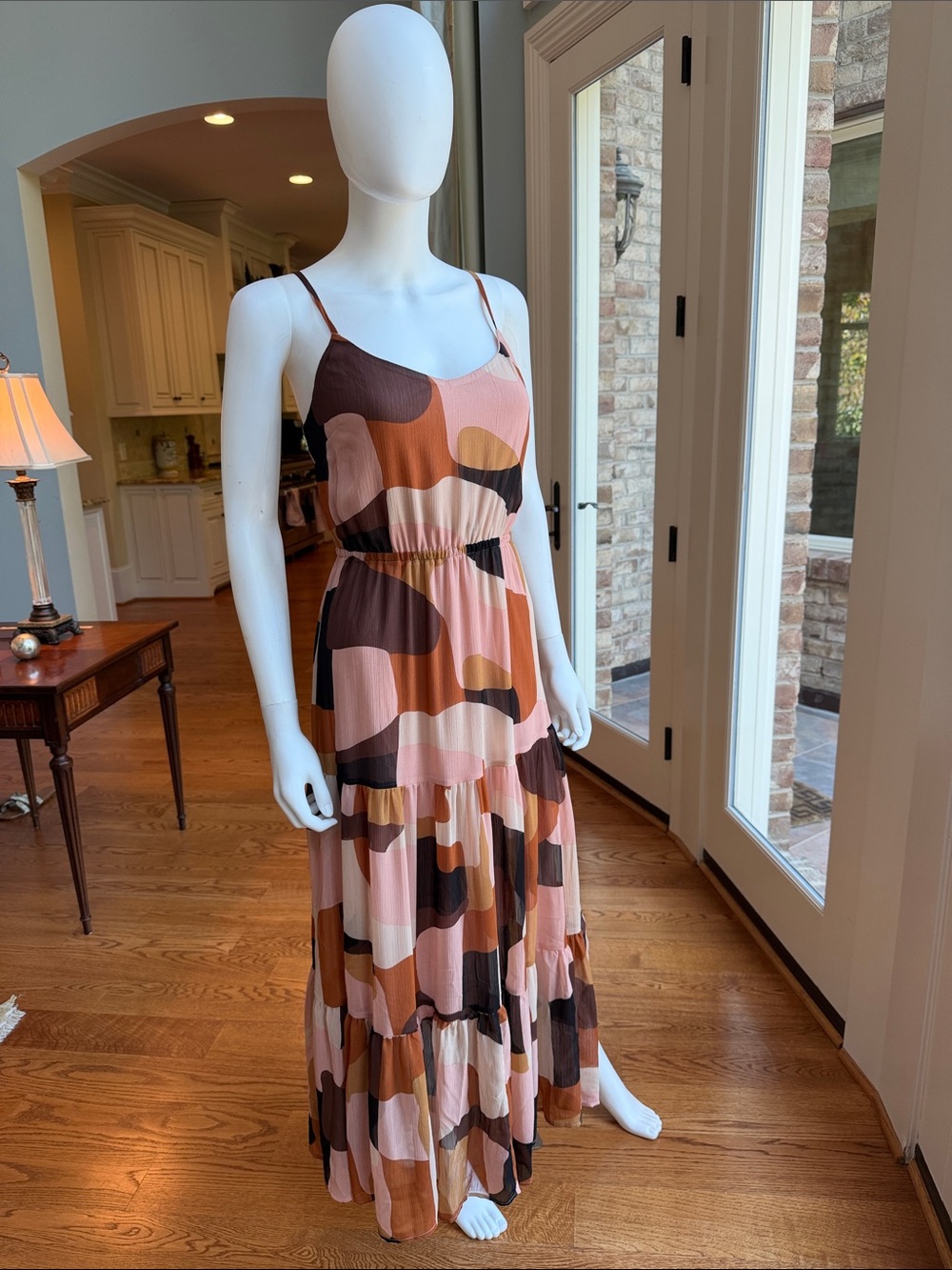 Anne Klein neutral  Colorblock Tiered Maxi Dress in Pink and Brown